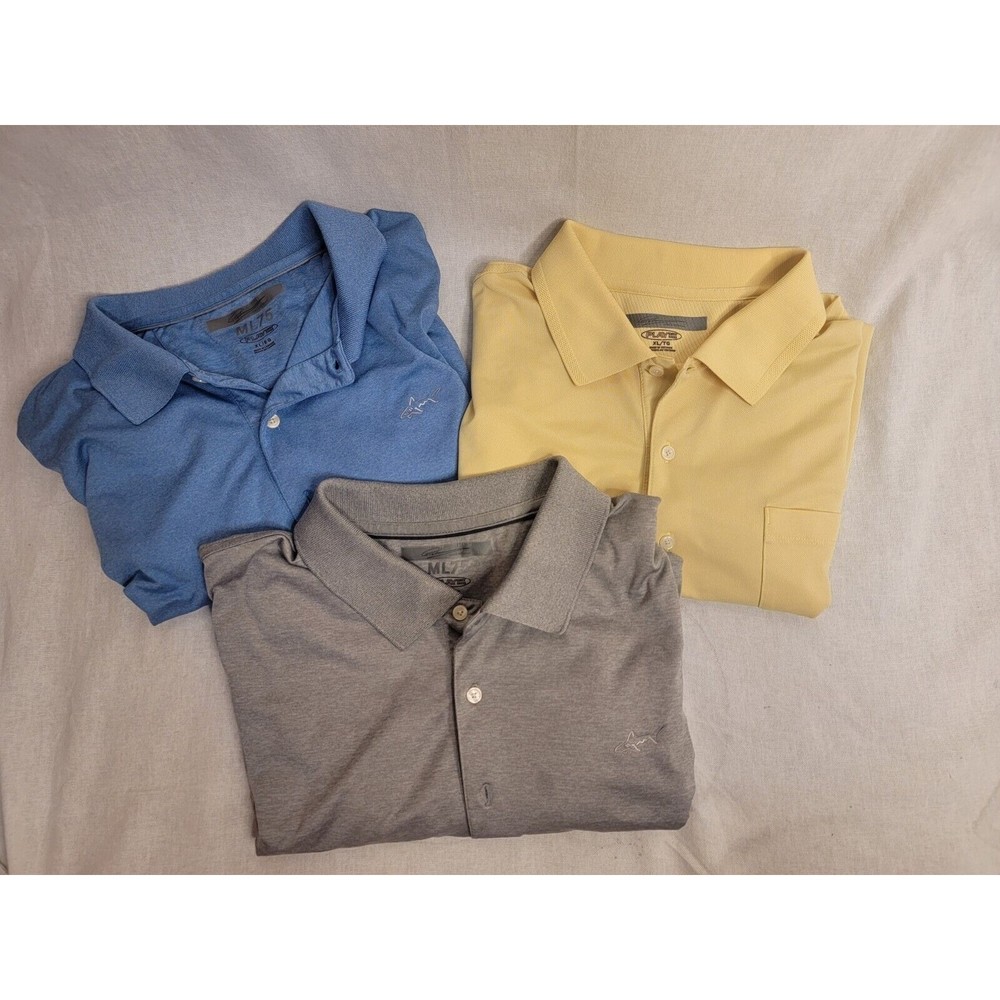 Greg Norman Men's Golf Polo Shirt Size XL PlayDry Yellow Grey Blue Lot of 3